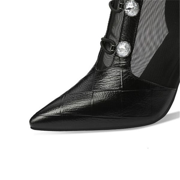 

white knitted boots hollow woman out 2021 spring and summer new high-heeled pearl women's sandals tj3x, Black