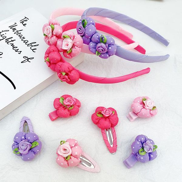 

hair accessories 7pcs/set princess girls headwear set kid cute hairpins child flowers clips elastic band headdress, Slivery;white