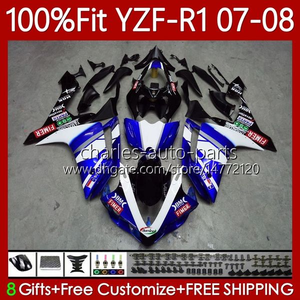 Carrozzeria OEM 100% adatta per Yamaha YZF-R1 YZF1000 YZF R 1 1000 cc 07-08 Moto Body 91No.164 YZF R1 1000CC YZFR1 07 08 YZF-1000 2007 2008 Kit carenatura stampo iniezione 2008 Blu lucido