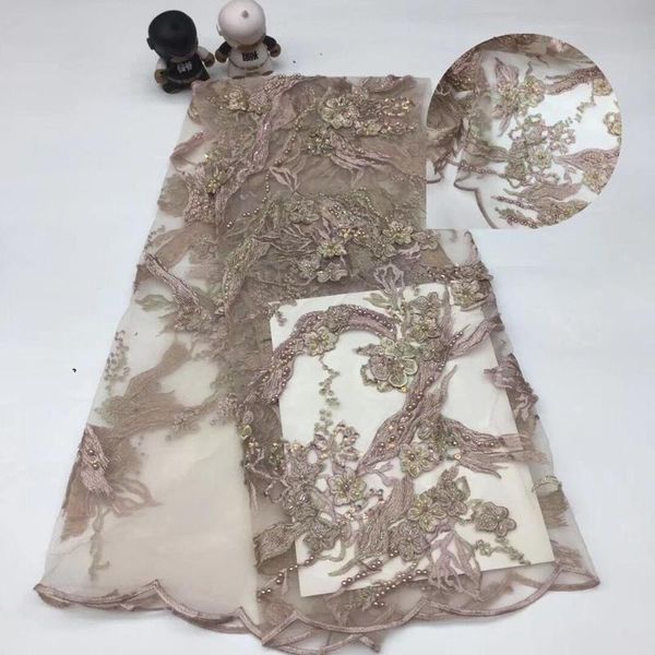 

ribbon nigerian french net lace cici-10.4702 embroidered cord fabric with full beads for bridal dress, Pink;blue