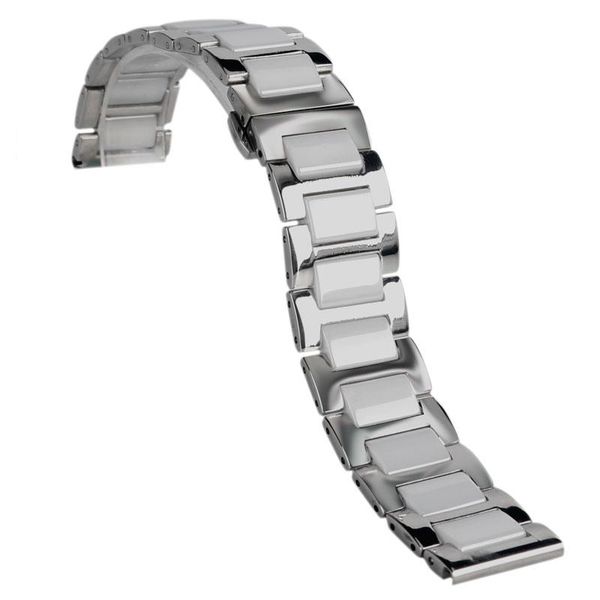 

watch bands 18/20mm stainless steel/ceramics wrist band strap replacement hidden clasp bracelet watchband silver+white, Black;brown
