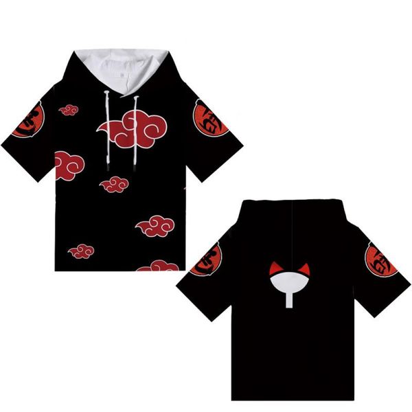 

anime uchiha clothing itachi teenager t-shirt casual boys 3d hooded print short sleeve men's summer hip-hop tees cosplay naruto mbusc, Black