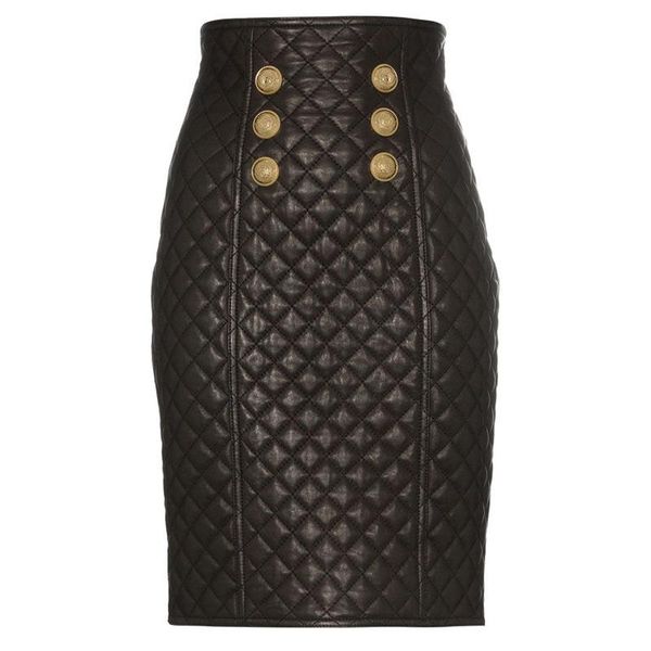 

skirts high end tip goods latest style classic lion button suture ling leather zipper bust skirt of tall waist, Black