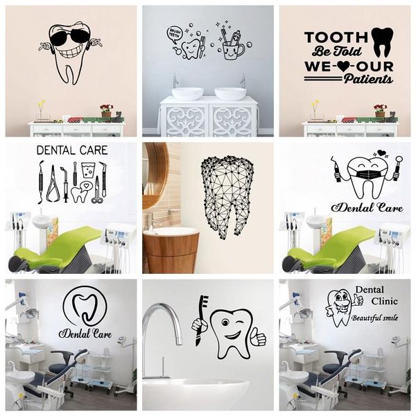 Adesivos de Parede Dente dos desenhos animados Decalques de PVC para Dental Mural Commercial Art Naklejki