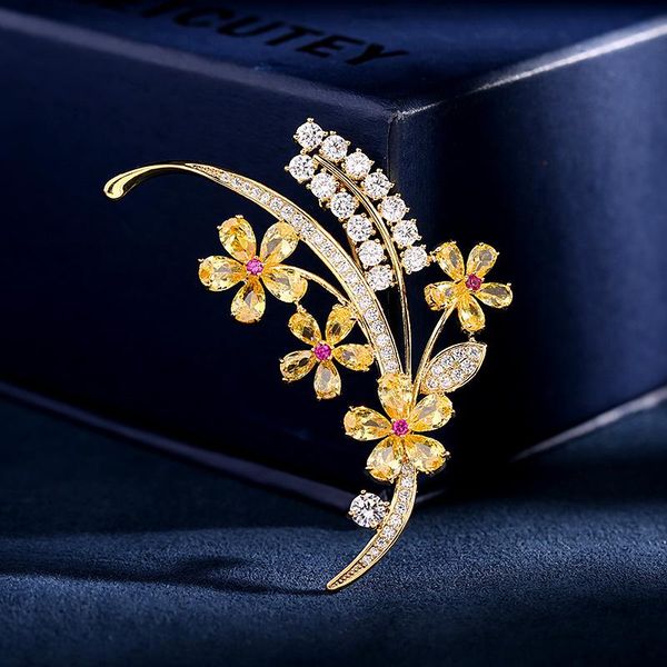 

pins, brooches plant flower clothing high-end suit coat accessories zircon inlaid wheat ear brooch, Gray