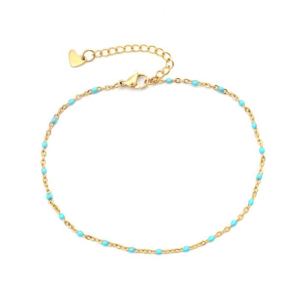 

anklets 304 stainless steel enamel anklet woman gold color light blue for women fashion summer beach foot leg jewelry , 1 piece, Red;blue