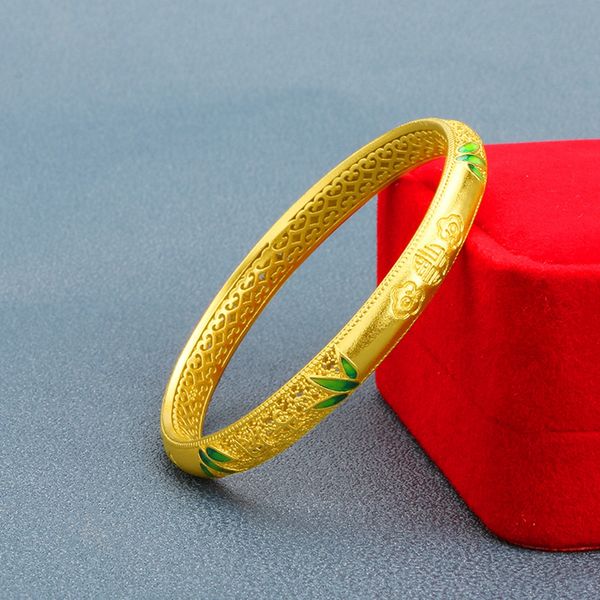 

bamboo pattern women bangle luxury jewelry 18k yellow gold filled classic fashion pretty gift, Black