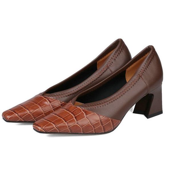 

dress shoes sweet woman heels 2021 spring square toe genuine leather for women wedding party high pumps female, Black
