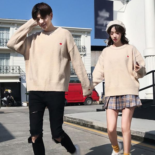 

women's sweaters couple cute heart shape pattern casual men woman thick warm pullovers clothes fashion knitted jumpers, White;black