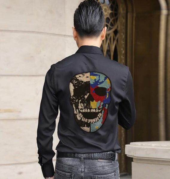 

2021 new high-quality men's casual big size 4xl diamond stone long sleeve fashion shirt b6rw, White;black