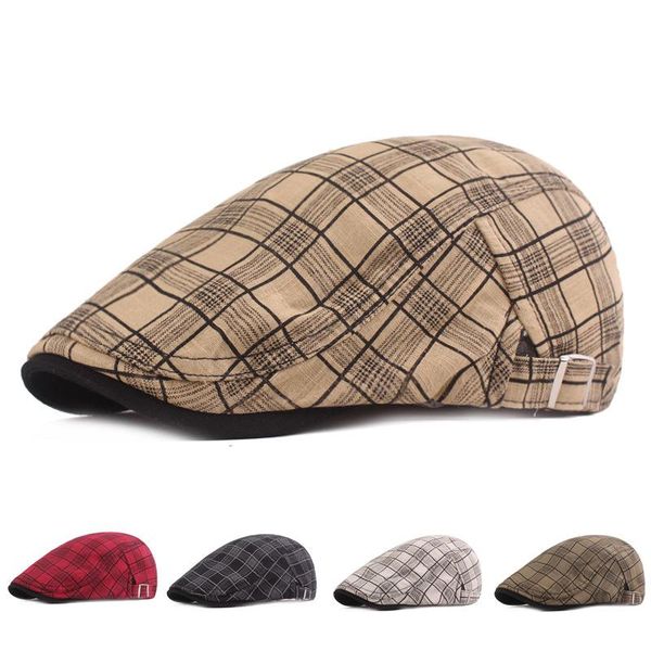 

casual men's cap retro berets hat for women cotton plaid berets for men flat caps artist peaky blinders hat newsboy cap 2021, Blue;gray