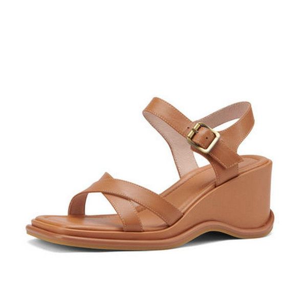 

2021 elegant metal buckle sandals for girls genuine leather platforms high heels sandals summer party basic shoes woman heels, Black