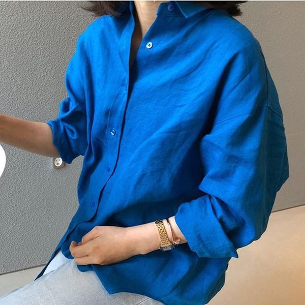 

lanmrem trend new large size linen irregular shirt 2021 spring summer loose casual korean solid color regular sunscreen clothing yj155, White