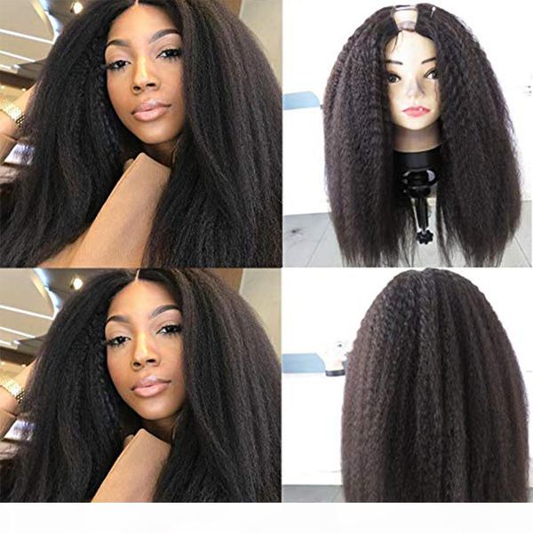 

100% human hair 100% unprocessed brazilian remy hair kinky straight u part wigs for black women open yaki straight wig