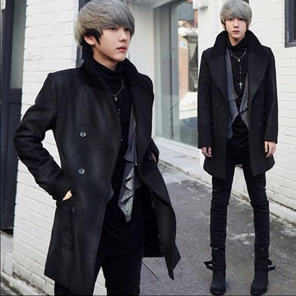 

men's new winter long paragraph men slim black woolen coat male jackets / s-3xl