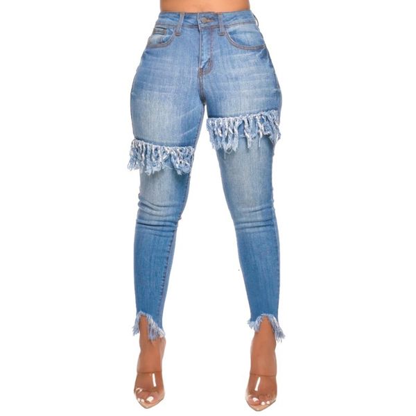 

2021 new women's breech blue streetwear high-waisted waistband long-term pencil fashion pants fall'cause female jeans ro9h