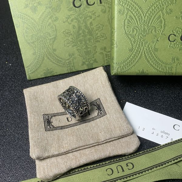 

double wide version hollow out carved flowers fashion couple ring, Silver