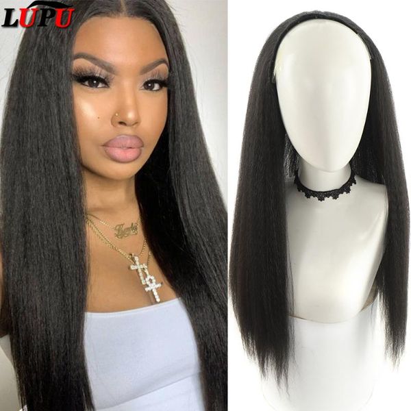 

synthetic wigs lupu long straight yaki hair clip in piece high temperature fiber black brown burg hairpiece for women