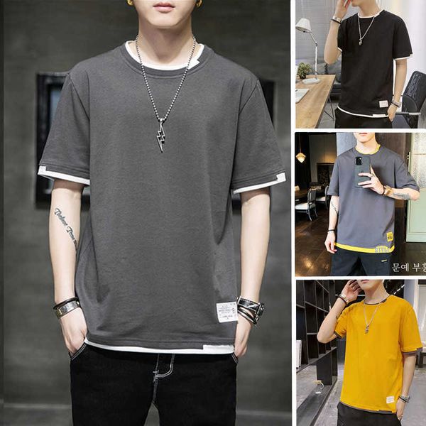 

men's 2021 summer short sleeve t-shirt student cotton cloth half fashion t-shirt, White;black
