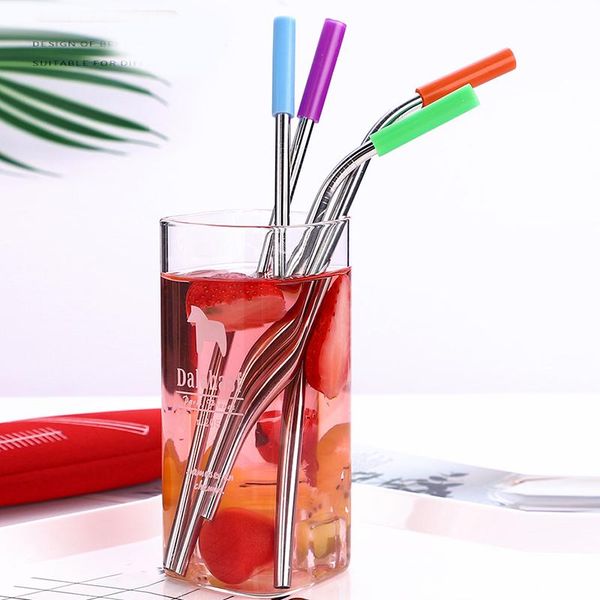 

drinking straws durability reusable straw stainless steel straight bent with silicone tips multifunction creative