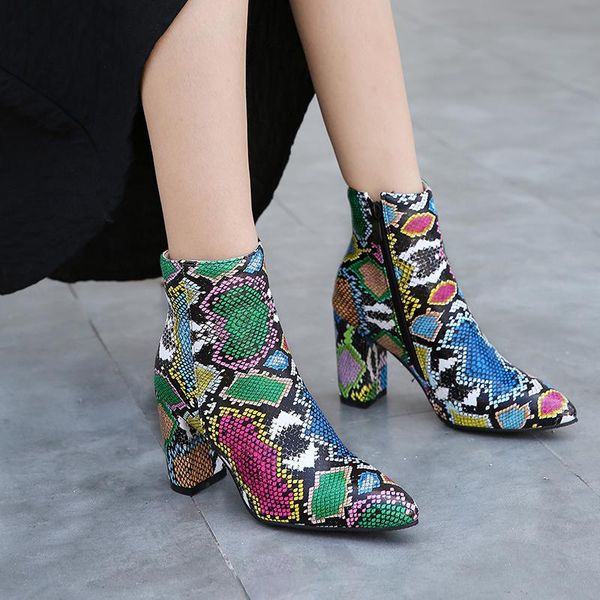 

boots winter quality snake ankle for women pointed toe high heels simple zipper fashion shoes woman 2021 spring 32-43, Black