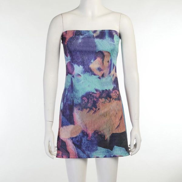 

casual dresses 2021summer fashion women spaghetti strap sleeveless u-neck tie dye print mini slim skinny streetwear femme sundress, Black;gray