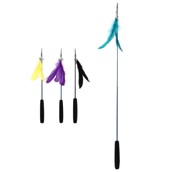 

cat toys feather stick wand toy with bells sounding for indoor cats playing