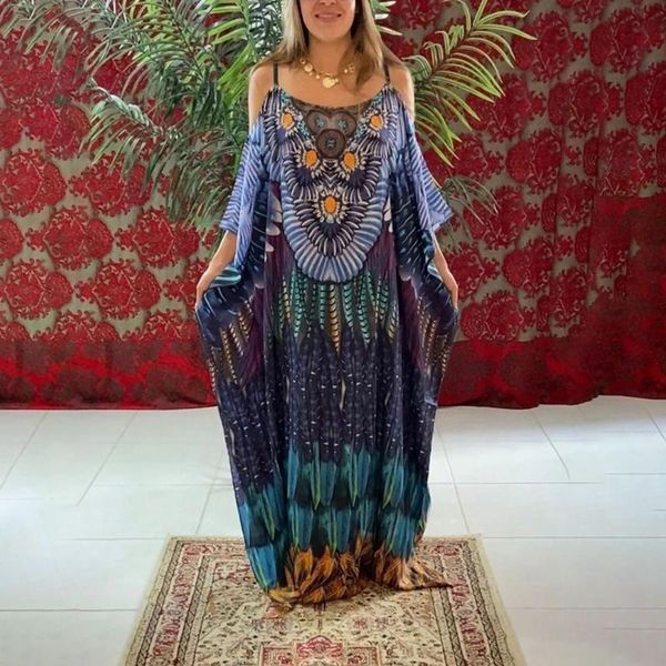 

casual dresses off shoulder oversized bohemian style for women three quarter sleeve maxi dress loose vintage autumn robe, Black;gray