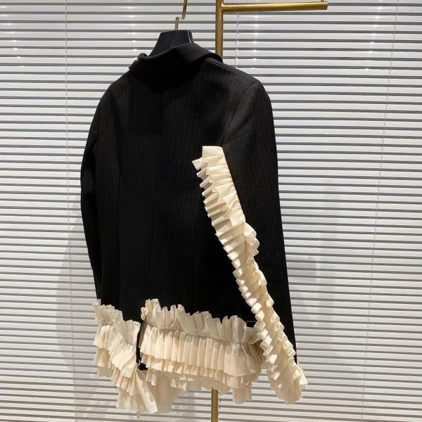 

women's suits & blazers asymmetrical runway women high street splice pleated outerwear double breasted suit coat designer striped jacke, White;black