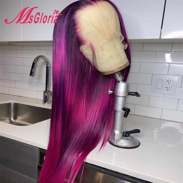 

lace wigs purple color human hair wig straight part for women pre plucked brazilian remy transparent, Black;brown