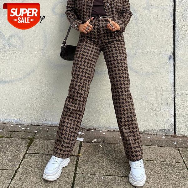 

weekeep houndstooth plaid print streetwear wide leg pants fashion high waisted straight trousers vintage cargo pants autumn 2020 #bc6r, Black;white