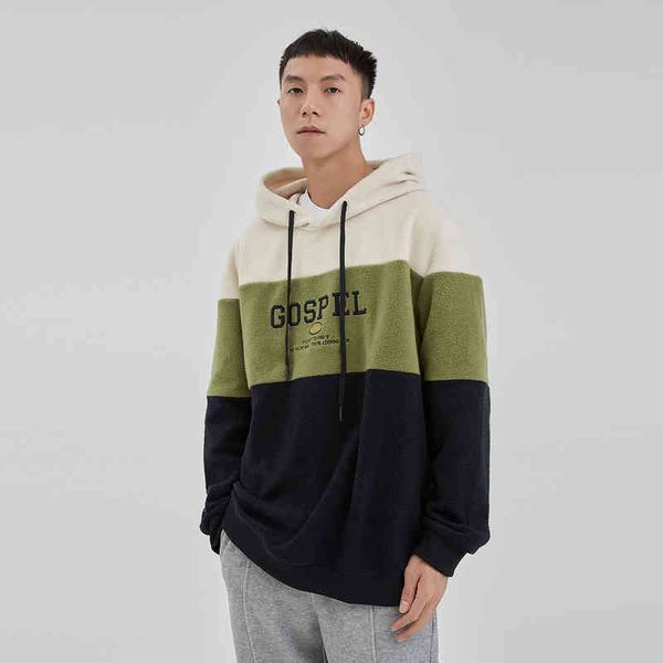 

hoodies yizhi men's 2021 winter korean fashion color matching casual letter embroidery hoodie, Black