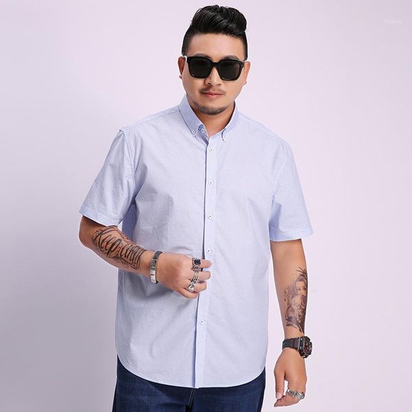 

summer 5xl-8xl men's printed short-sleeved shirt polka dot pattern business casual shirts, White;black