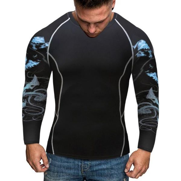

men's t-shirts long sleeve yoga fitness print t-shirt compression man 2021 quick dry running shirt tight, White;black