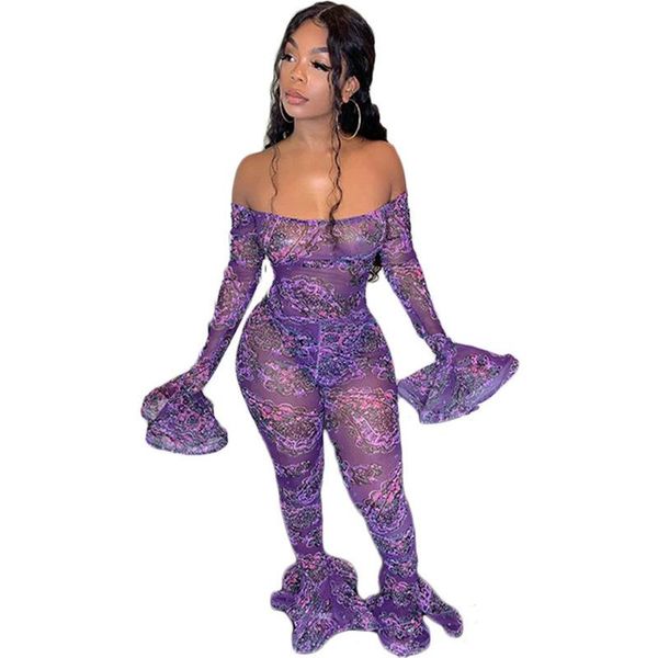 

women's jumpsuits & rompers floral print sheer mesh night club party jumpsuit women slash neck off shoulder skinny long sleeve romper o, Black;white