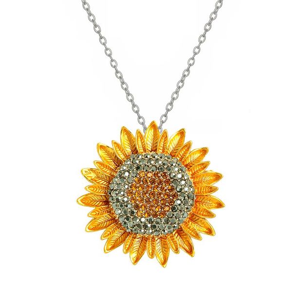 

pendant necklaces rhinestone sunflower necklace safepin hoop design choker jewelry classic crystal women party accessory, Silver