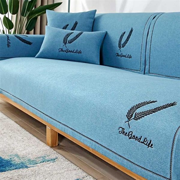 Gestickte Baumwollleinengewebe-Sofa-Kissenbezug Tuch Couch Sitz für Wohnzimmer Ecke 211102