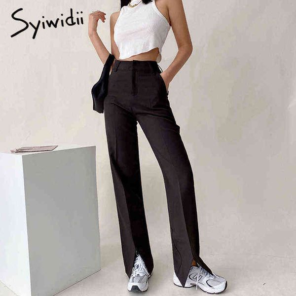 

syiwidii flare pants for women slit leg high street full length straight streetwear korean waist fashion clothes 211124, Black;white