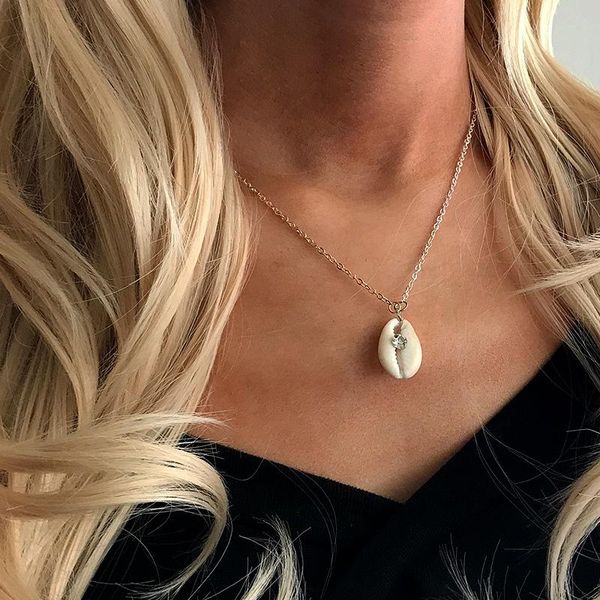 

pendant necklaces conch seashell necklace women jewelry summer beach shell choker bohemian chain cowrie beaded handmade collar female, Silver