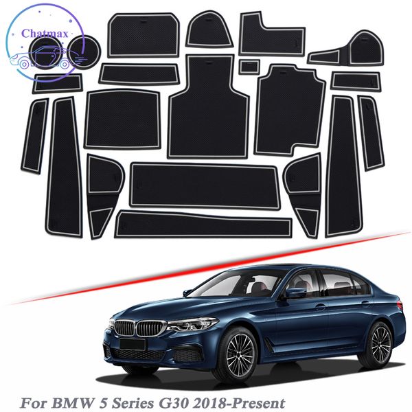 

with car brand logo 21pcs car styling for bmw 5 series g30 2018-present latex gate slot pad interior door groove mat non-slip dust mat