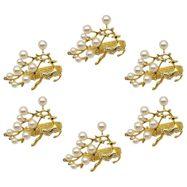 

napkin rings 6pcs golden elk design pearl buckles alloy holders christmas dinning table setting decoration for