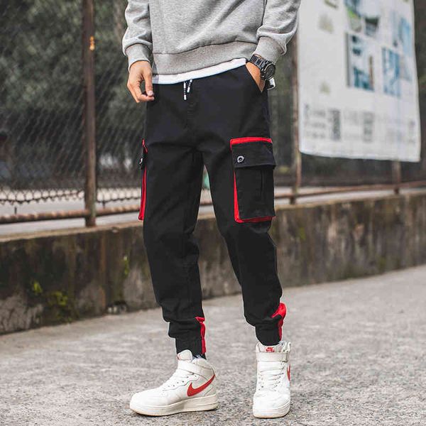 

men's pants harem multi pocket pants, hip hop casual wear, men's sports patchwork purse pants, Black