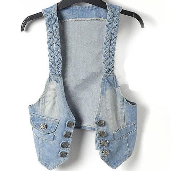 

women's vests zoki denim women vest summer single breasted jean jacket fashion sleeveless loose short coat korean ladies jeans clothes, Black;white