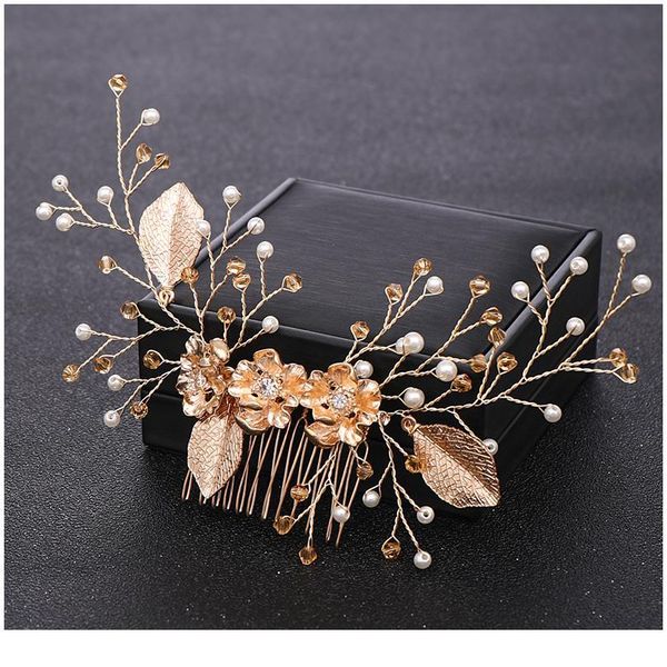 

vintage golden hair combs hair combs for bride wedding head jewelry pearl leaf bride hair combs ladies headdress headba qylzvw