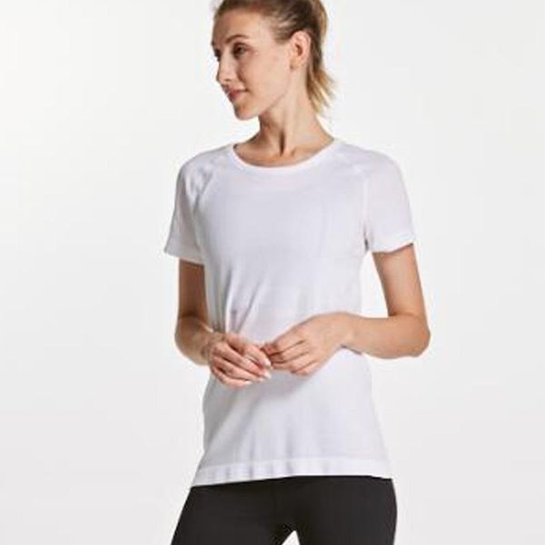 

women's t-shirt woman short sleeve shirt elastic sports t fitness gym running black tee, White