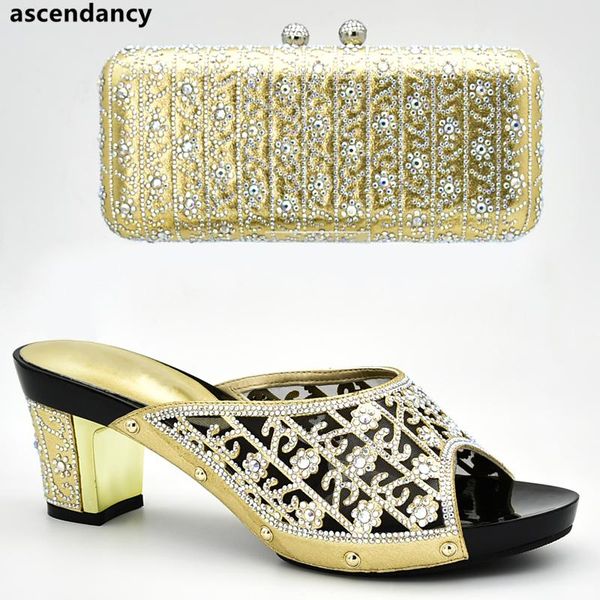 

latest design african wedding pumps decorated with rhinestone ladies shoes with matching bags set nigerian women elegant shoes, Black