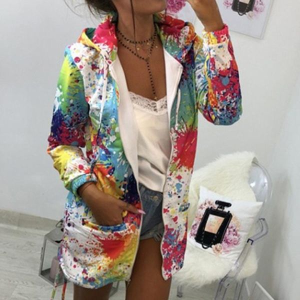 

women's jackets spring autumn bomber jacket coat women print pocket zipper hooded outwear casual windbreaker thin slim overcoat, Black;brown