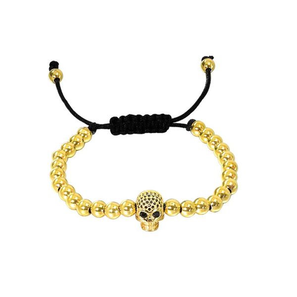 Armreif 2022 Edelstahl-Armbänder Totenkopf mit Diamant und runder Perle, verstellbares Armband, Handaccessoires, Goldkostüm, afrikanisches Juwel