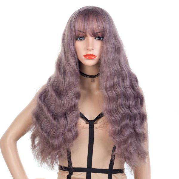 

synthetic wigs long hair cosplay wig machine women's with bangs 26 inch curly heat resistant for women, Black
