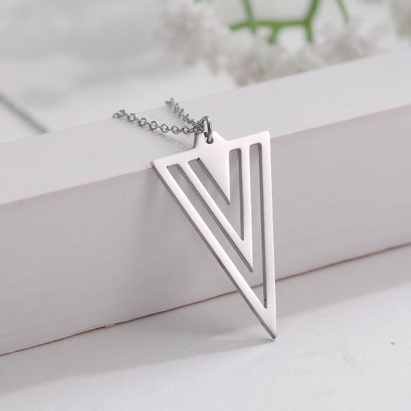 

pendant necklaces unique stainless steel geometrical triangle hollow out colour choker necklace for unisex, Silver